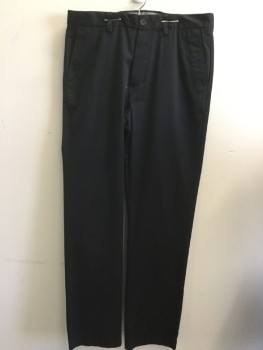 NORDSTROM, Black, Cotton, Solid, 1.5" Waistband with Belt Hoops, Flat Front, Zip Front, 4 Pockets,