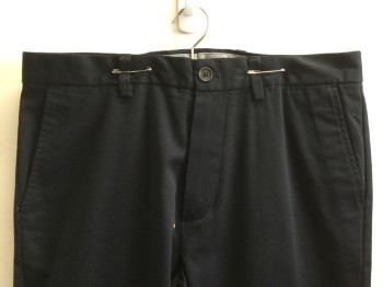 NORDSTROM, Black, Cotton, Solid, 1.5" Waistband with Belt Hoops, Flat Front, Zip Front, 4 Pockets,
