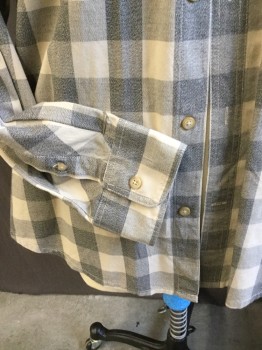 FOUNDRY, Beige, Heather Gray, Charcoal Gray, Cotton, Check , Collar Attached, Button Down, Button Front, 2 Pockets with 1 Button, Long Sleeves, Curved Hem