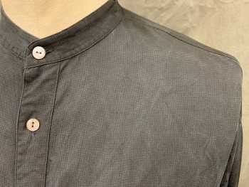 PER LUI, PER LEI, Black, Charcoal Gray, Silk, Check - Micro , Button Front, Band Collar, 1 Pocket, Long Sleeves, Button Cuff