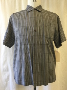 TOMMY BAHAMA, Gray, Navy Blue, Red Burgundy, Brown, Black, Silk, Stripes - Vertical , Stripes - Horizontal , Button Front, Collar Attached, Short Sleeves, 1 Pocket,