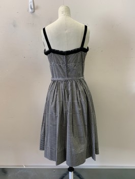 L'AIGLON, Black, Off White, Cotton, Gingham, Straps, Square Neck, Zip Back, Black Velvet and Lace Trim, Pleated Skirt, Matching Belt *Aged/Distressed*