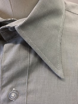 Mens, Dress Shirt, CHESTER CORDITE, White, Black, Cotton, Stripes - Micro, 38, 17.5/, Long Sleeves, Button Front, 1 Pocket, Long Collar Points