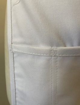 CINTAS, White, Poly/Cotton, Solid, Twill, 3 Pockets/Compartments, Self Ties at Waist
