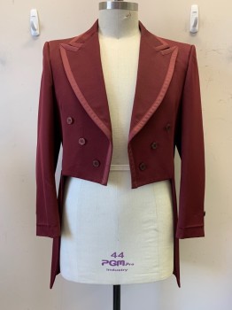Mens, Hotel 3 Piece, After Six, Red Burgundy, Polyester, Wool, Solid, 46, Hotel Jacket, L/S, 6 Buttons, Peaked Lapel, Back Tail with Vent