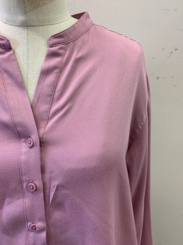 Womens, Blouse, UNIQLO, Pink, Rayon, Polyester, Solid, S, L/S, V  Neck,3 Button Front,