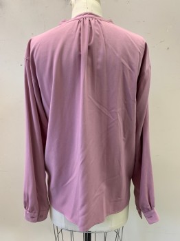 Womens, Blouse, UNIQLO, Pink, Rayon, Polyester, Solid, S, L/S, V  Neck,3 Button Front,