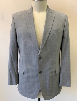 TOMMY HILFIGER, Gray, White, Wool, Stripes - Pin, Single Breasted, Peaked Lapel, 2 Buttons, 3 Pockets