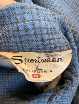 SPORTSMAN, Cornflower Blue, Dk Gray, Wool, Plaid, 1950's, L/S, Button Front, Camp Collar, 3 Pockets with Flaps