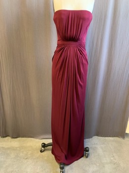 Womens, Evening Gown, GUCCI, Maroon Red, Synthetic, Solid, XS, Strapless, Horizontal Draping, Empire Waist, Back Zip, Ankle Length, Bustier Attached