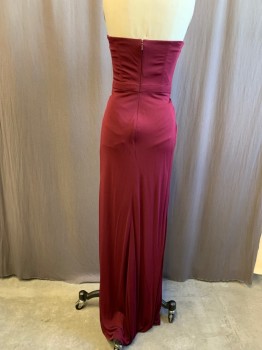 Womens, Evening Gown, GUCCI, Maroon Red, Synthetic, Solid, XS, Strapless, Horizontal Draping, Empire Waist, Back Zip, Ankle Length, Bustier Attached