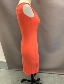 Womens, Dress, Sleeveless, BAILY 44, Coral Orange, Rayon, Spandex, Solid, M, Asymmetrical,  Neckline with Gathers.