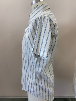 Mens, Casual Shirt, SUPRE MACY, White, Blue, Poly/Cotton, Geometric, Stripes - Vertical , N 14.5, S, Button Front, S/S, C.A., 1 Pocket,
