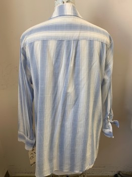 Womens, Blouse, AVA + VIV, Lt Blue, White, Cotton, Stripes, 2XL, Long Sleeves, Button Front, Collar Attached, 1 Patch Pocket, *stain on Front