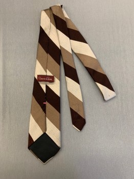 OSCAR DE LA RENTA, Dk Brown, Brown, Sand, Silk, Stripes - Diagonal , Very Similar Almost Matching Tie By Pierre Cardin CF049148