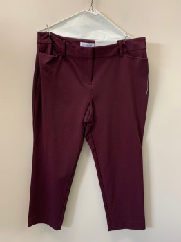 Womens, Capri Pants, LIZ CLAIBORNE, Wine Red, Polyester, Viscose, Solid, 14p, F.F, Top Pockets, Zip Front, Belt Loops,