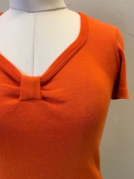 Womens, Shirt, Bronson Of Cali, Dk Orange, Polyester, Cotton, Solid, B36, S/S, Scoop Neck, Bow Detal