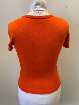Womens, Shirt, Bronson Of Cali, Dk Orange, Polyester, Cotton, Solid, B36, S/S, Scoop Neck, Bow Detal