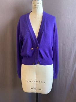 Womens, Sweater, UNITED COLORS OF BEN, Purple, Wool, B40-42, L, V-N, Double Breasted, Button Front,