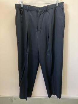 GIORGIO ARMANI, Navy, Pinstripe, Wool,  Zip Front, Dbl Pleats, Belt Loops, 5 Pockets, Suspender Buttons