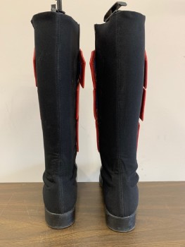 Womens, Sci-Fi/Fantasy Piece 5+, NO LABEL, Red, Dk Red, Black, Polyester, Synthetic, Abstract , 7.5, Boots, Slip On, Shin And Toe Cap Guard, Red Blocks, Made To Order