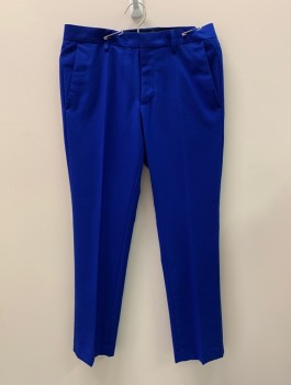 TOPMAN, Primary Blue, Polyester, Viscose, Solid, F.F, 4 Pockets, Belt Loops, Zip Fly, Skinny