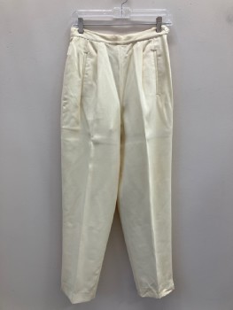 Womens, Slacks, EPISODE, Cream, Silk, Solid, W:27, 8, Waistband, Side Zip, 2 Vertical Welt Pckt, Button Tab Detail At Upper Hip, Slits At Outside Ankles, Fully Lined