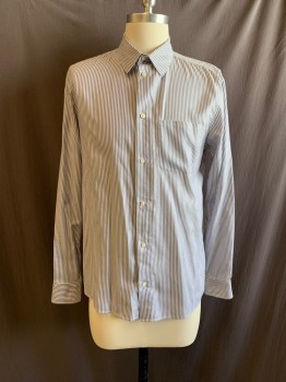 Mens, Casual Shirt, A.P.C., Navy Blue, White, Cotton, Stripes - Vertical , S, Collar Attached, Button Front, Long Sleeves, 1 Chest Pocket