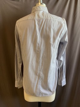 Mens, Casual Shirt, A.P.C., Navy Blue, White, Cotton, Stripes - Vertical , S, Collar Attached, Button Front, Long Sleeves, 1 Chest Pocket