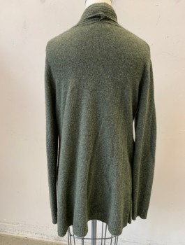 Womens, Cardigan Sweater, CHARTER CLUB, Olive Green, Cashmere, Solid, XS, Rib Knit, Long Sleeves, Open Front with No Closures, Shawl Collar