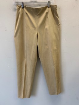Womens, Pants, ALLAN WALLER, Beige, Cotton, Lycra, Solid, Sz.8, W:30, Stretch Twill, High Waist, Cigarette Pant, Tapered Leg, Darts at Waist, Invisible Zipper at Side, No Pockets,
