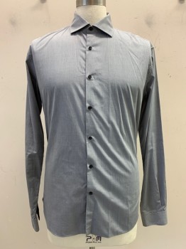 Mens, Casual Shirt, Saks Fifth Ave, Gray, Lt Gray, Cotton, 2 Color Weave, 16, L/S, Button Front, Collar Attached,
