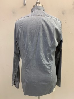 Mens, Casual Shirt, Saks Fifth Ave, Gray, Lt Gray, Cotton, 2 Color Weave, 16, L/S, Button Front, Collar Attached,