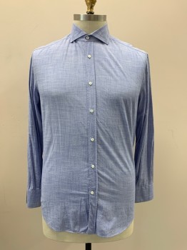 Mens, Casual Shirt, BRUNELLO CUCINELLI, Blue, Lt Blue, Cotton, Heathered, XL, L/S, Button Front, Collar Attached