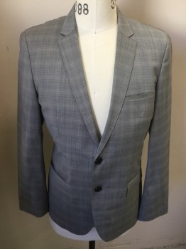 Mens, Suit, Jacket, HUGO BOSS, Gray, Lt Gray, Wool, Grid , 38R, Single Breasted, 2 Buttons,  Notched Lapel,