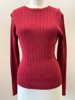 Womens, Pullover, BROOKS BROTHERS, Red, Cotton, Cable Knit, S, L/S, Crew Neck