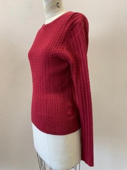 Womens, Pullover, BROOKS BROTHERS, Red, Cotton, Cable Knit, S, L/S, Crew Neck