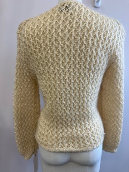 Womens, Sweater, JUMBLAR, B 32, XS, Cream with Orange Blue & Gray Stripe Pattern Front, Loose Knit, Mohair & Wool, L/S, CN, Cardigan