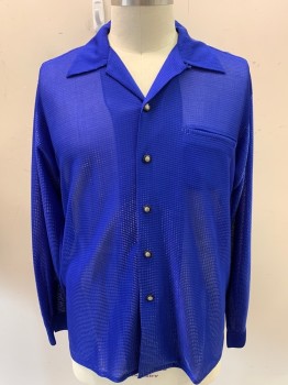 PRONTI, Royal Blue, Silver, Rayon, Metallic/Metal, Solid, Stripes - Micro, L/S, Button Front, Welt Pocket, Sheer, Metallic Self Stripe, Black Shank Buttons With Silver Grid