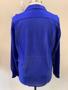 PRONTI, Royal Blue, Silver, Rayon, Metallic/Metal, Solid, Stripes - Micro, L/S, Button Front, Welt Pocket, Sheer, Metallic Self Stripe, Black Shank Buttons With Silver Grid