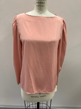 JONES NEW YORK, Dusty Pink, Polyester, Solid, Self Broken V-stripe, L/S, Pullover, Gathered Shoulder Caps, Cuffed with 5 Pearl Buttons, Boat Neck
