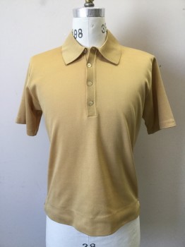 Mens, Polo Shirt, NL, Mustard Yellow, Polyester, Solid, M, Polyester Knit Polo Shirt Short Sleeves,