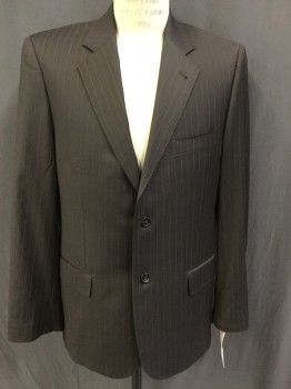 Mens, Suit, Jacket, BARONI, Espresso Brown, Gray, Wool, Stripes - Pin, 42, Single Breasted, 2 Buttons,  Notched Lapel, Top Stitch, 3 Pockets,