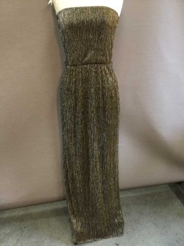 Womens, Jumper, JANETTE, Black, Gold, Silver, Synthetic, Abstract , W 24, B 30, Black W/shimmer silver and Gold Broken Vertical Line W/black Lining, , Elastic Strapless and Waist,  Belt Hoops On The Side But NO BELT, Raw Hem, See Photo Attached,