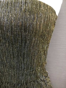 Womens, Jumper, JANETTE, Black, Gold, Silver, Synthetic, Abstract , W 24, B 30, Black W/shimmer silver and Gold Broken Vertical Line W/black Lining, , Elastic Strapless and Waist,  Belt Hoops On The Side But NO BELT, Raw Hem, See Photo Attached,