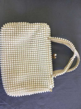 Womens, Purse, N/L, Cream, Plastic, Dots, 9", 12", Plastic Beads All Over, Including Double Handle and Clasp Topper