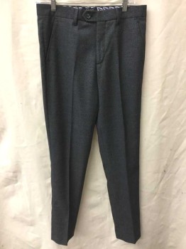 Mens, Suit, Pants, TED BAKER, Charcoal Gray, Lt Gray, Polyester, Viscose, Speckled, Ins:32, W:30, Charcoal with Light Gray Specks, Flat Front, Zip Fly, Button Tab Waist, 4 Pockets, Slim Leg