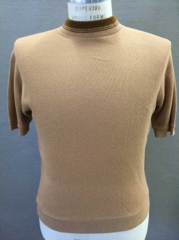 Mens, Sweater, ARDLEAH, Tan Brown, Brown, Acrylic, Solid, M, Short Sleeve,  Mock Turtle Neck,  Pullover,