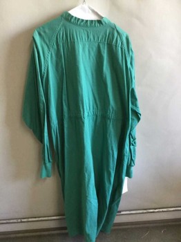 Unisex, Surgical Gown, ANGELICA, Emerald Green, Cotton, Solid, L, Long Sleeves, Lacing/Ties,  Drawstring, Waist That Ties At Back