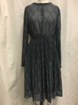 Womens, Dress, Long & 3/4 Sleeve, FOREVER 21, Navy Blue, Gray, French Blue, Blue, Synthetic, Diamonds, M, Navy/ Lt Gray/ Dk Gray/ French Blue, Button Front, Accordion Pleated, Long Sleeves,